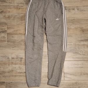 Adidas Gray Joggers with White Stripes